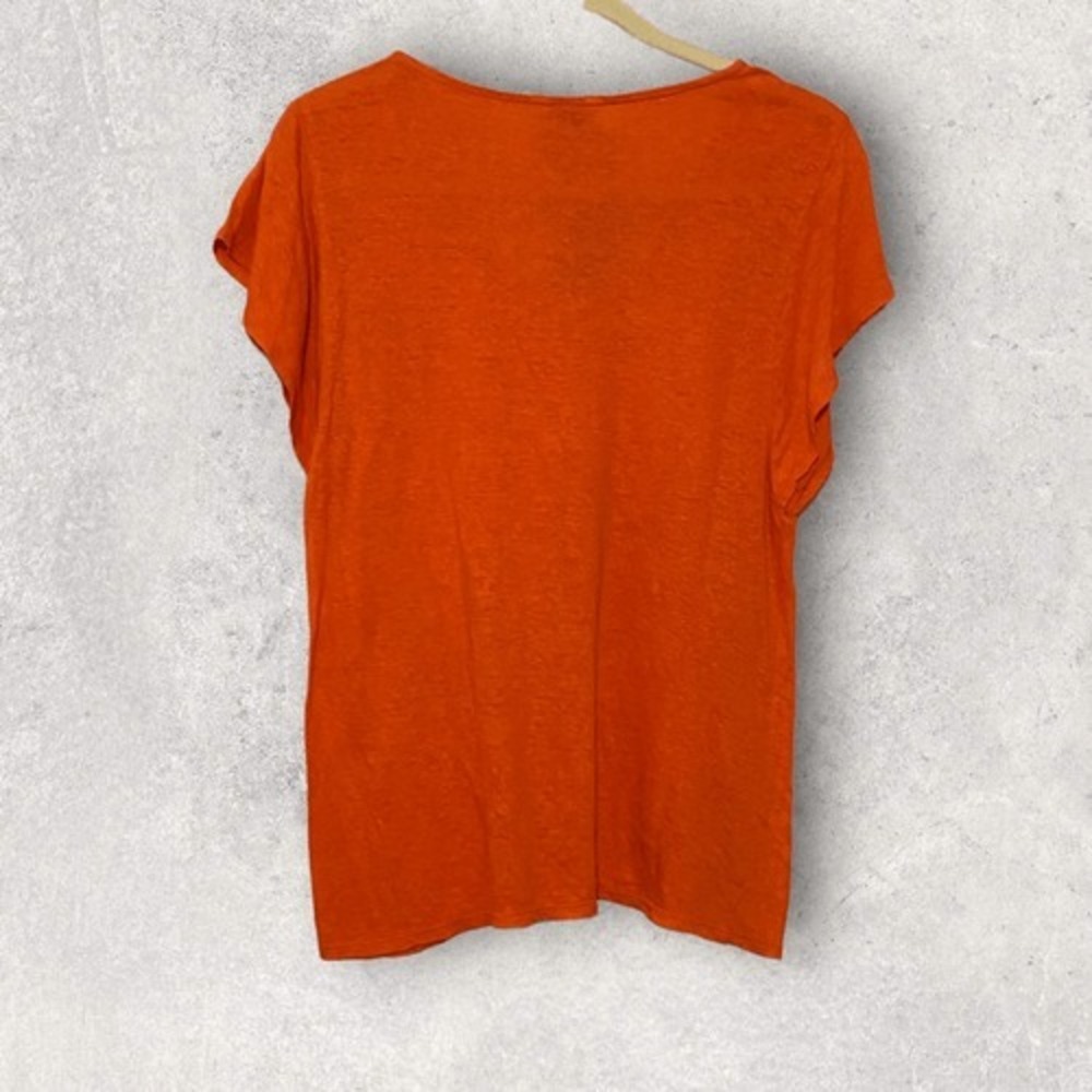 Lucky Brand Womens Orange Linen Blend Short Sleeve Scoop‎ Neck Slub Knit Tee S